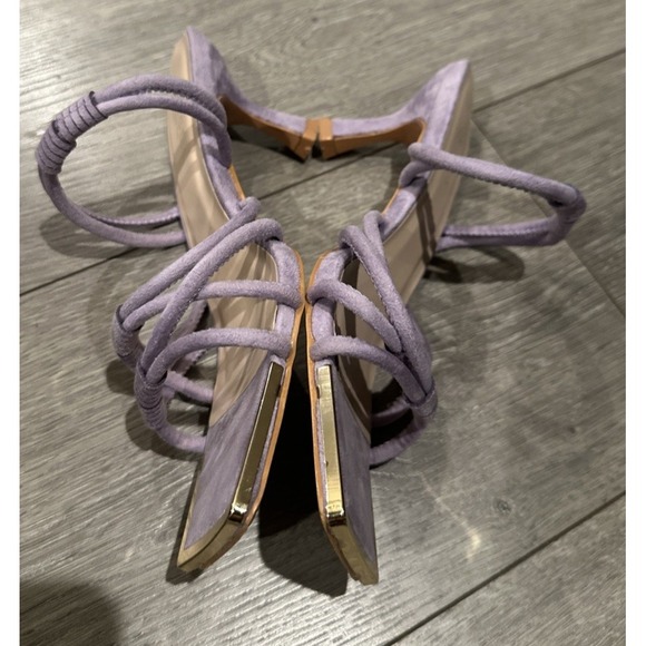 TORGEIS Medinilla‎ Faux Suede Strappy Sandals Heel Lavender Slip On Open Toe 7.5 - Picture 6 of 10